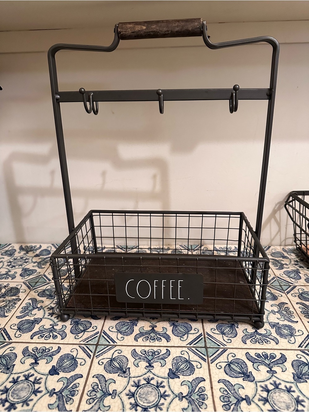 Rae Dunn Rustic Metal Coffee/Espresso Storage Caddy with Hooks - Brown/Black